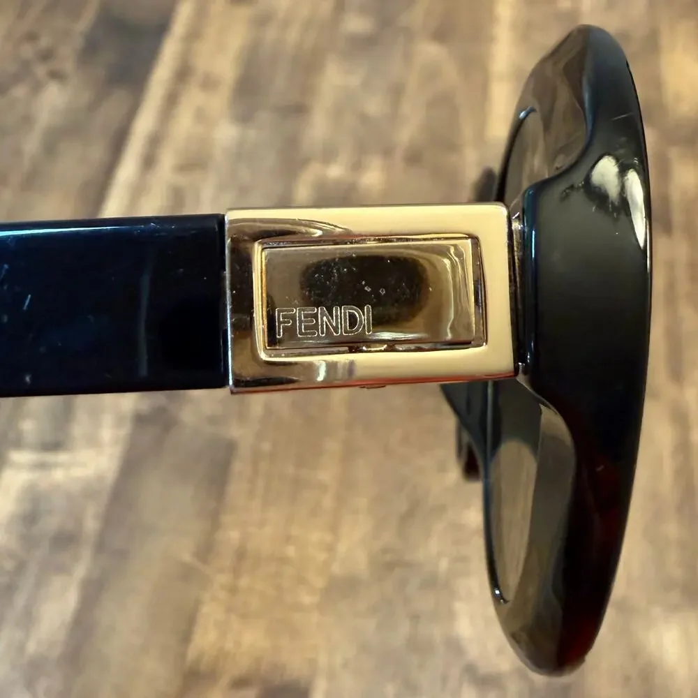 FENDI Peekaboo Sunglasses Oval 0293/S Black Gold Hinge Detail Italy Made Women's